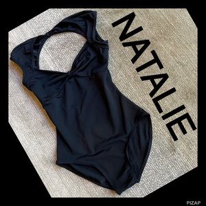 NATALIE BLACK TINY CAP SLEEVED LEOTARD